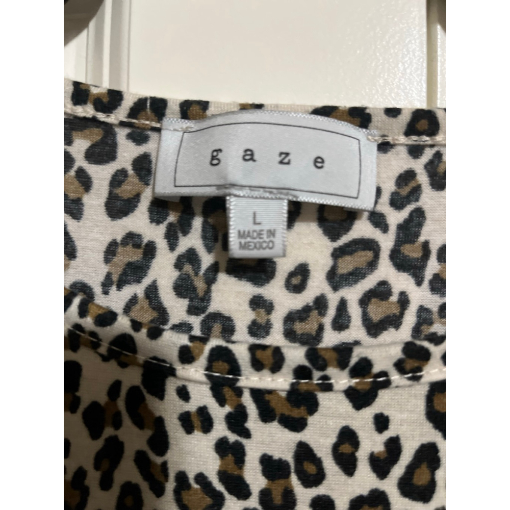 EUC Women's Gaze Leopard Print Tiered Blouse L Beige Brown - Picture 4 of 6
